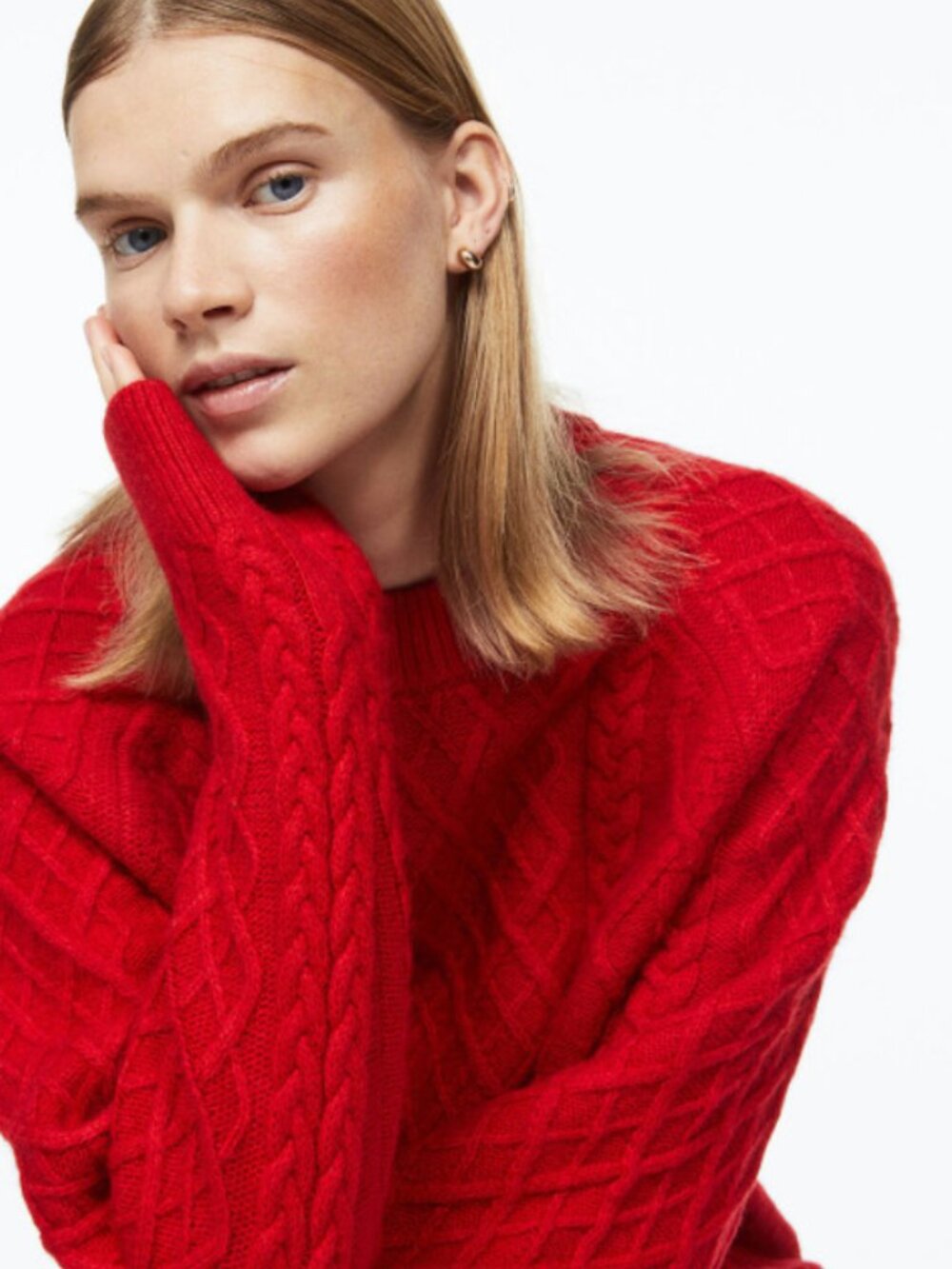 H&M Red Cable-Knit Jumper (Women's Size L)
